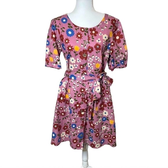 MODCLOTH x PRINCESS HIGHWAY Mauve Floral A-Line Button Down Dress with belt NWT - Picture 2 of 9